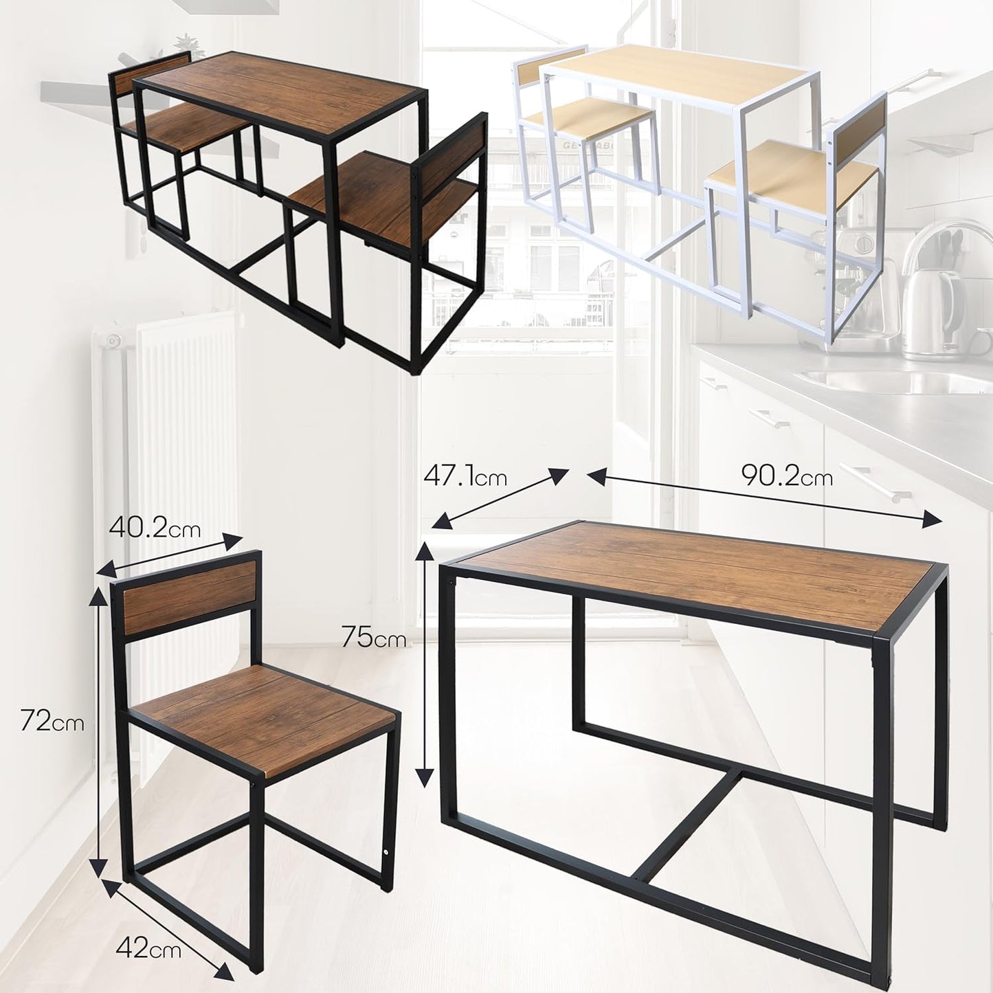 3 Piece Dining Table Set Kitchen Table & Chair Sets With Space Saving Design For Dining Room Living Room Kitchen - DIVCHI