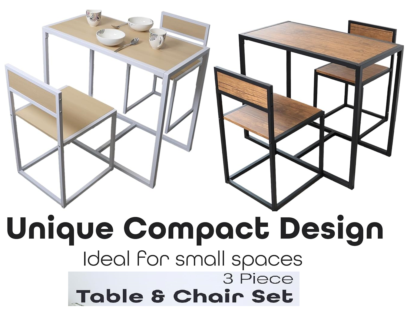 3 Piece Dining Table Set Kitchen Table & Chair Sets With Space Saving Design For Dining Room Living Room Kitchen - DIVCHI