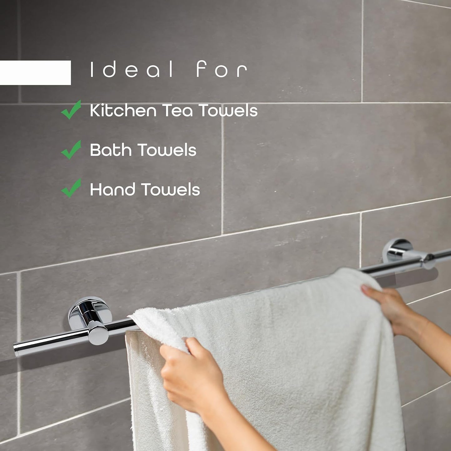 Towel Rail Wall Mounted Chrome Plated Single Bar For Bathroom Kitchen Home - DIVCHI