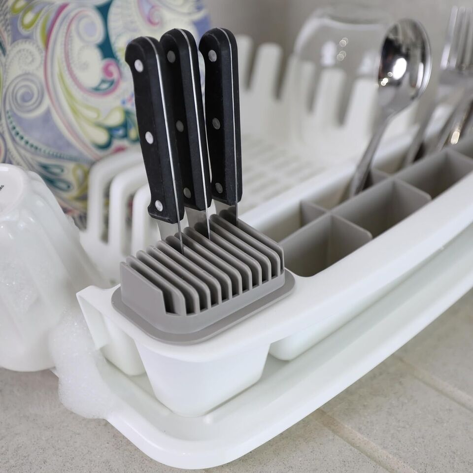 Plastic Dish Drying Rack Sink Drainer Cutlery Cup Utensil Holder For Kitchen - DIVCHI