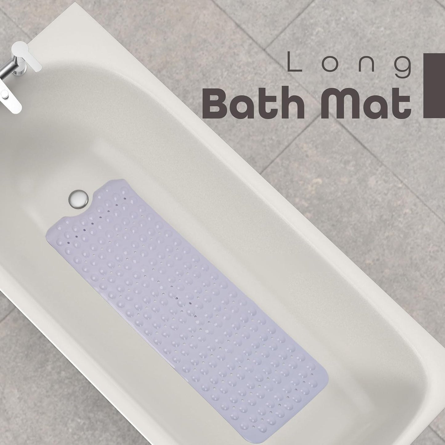 100 x 40 cm Shower Bath Mat Non Slip Anti Mould & Mildew With Strong Suction Cups Grip And Drain Holes - DIVCHI