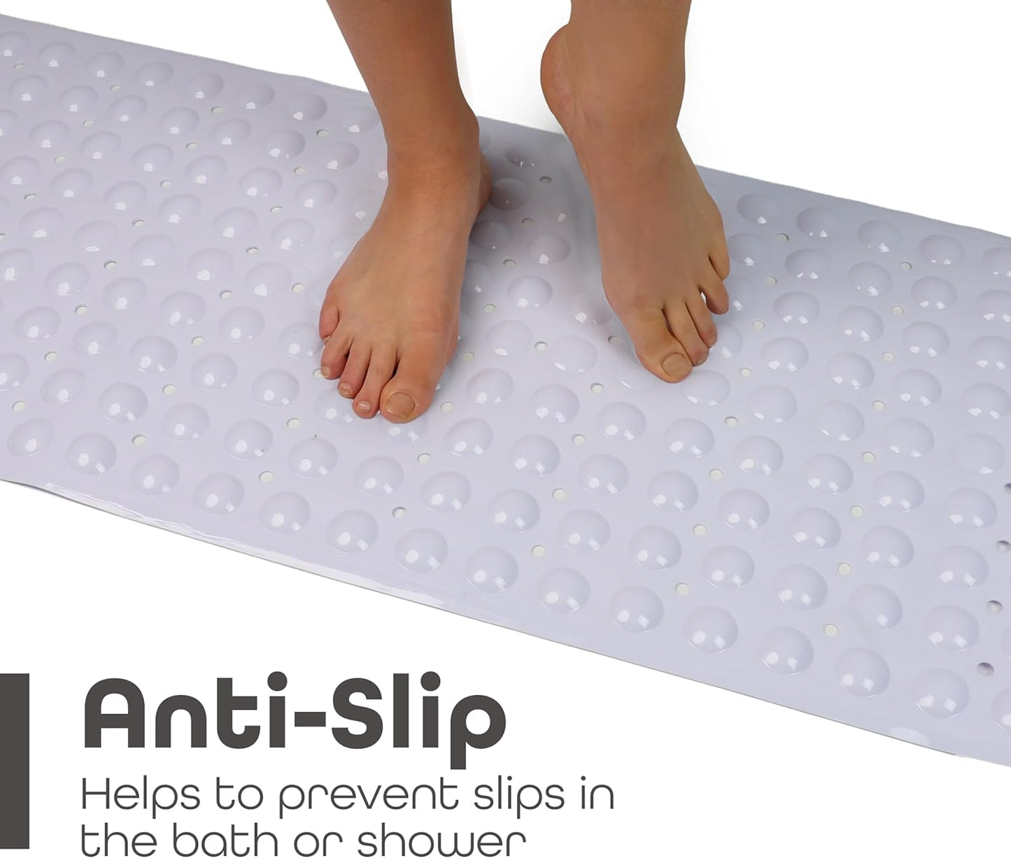 100 x 40 cm Shower Bath Mat Non Slip Anti Mould & Mildew With Strong Suction Cups Grip And Drain Holes - DIVCHI