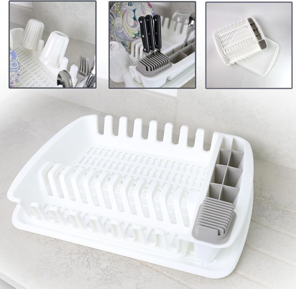 Plastic Dish Drying Rack Sink Drainer Cutlery Cup Utensil Holder For Kitchen - DIVCHI