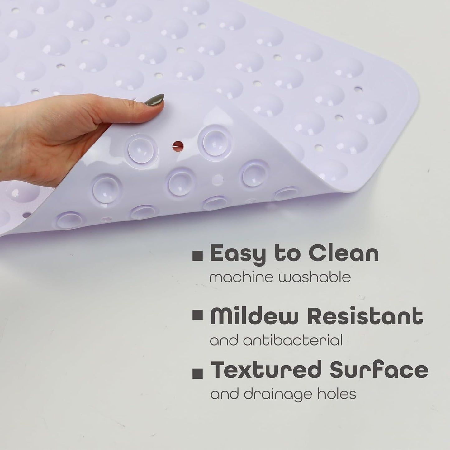 100 x 40 cm Shower Bath Mat Non Slip Anti Mould & Mildew With Strong Suction Cups Grip And Drain Holes - DIVCHI