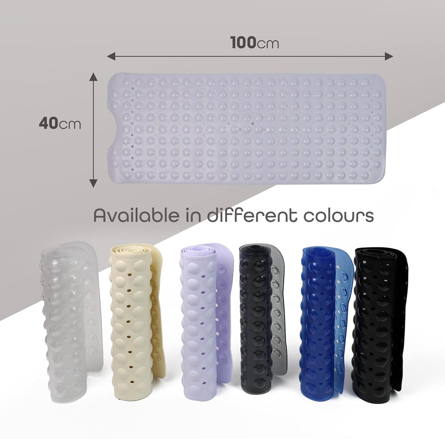 100 x 40 cm Shower Bath Mat Non Slip Anti Mould & Mildew With Strong Suction Cups Grip And Drain Holes - DIVCHI