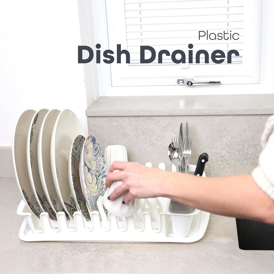 Plastic Dish Drying Rack Sink Drainer Cutlery Cup Utensil Holder For Kitchen - DIVCHI