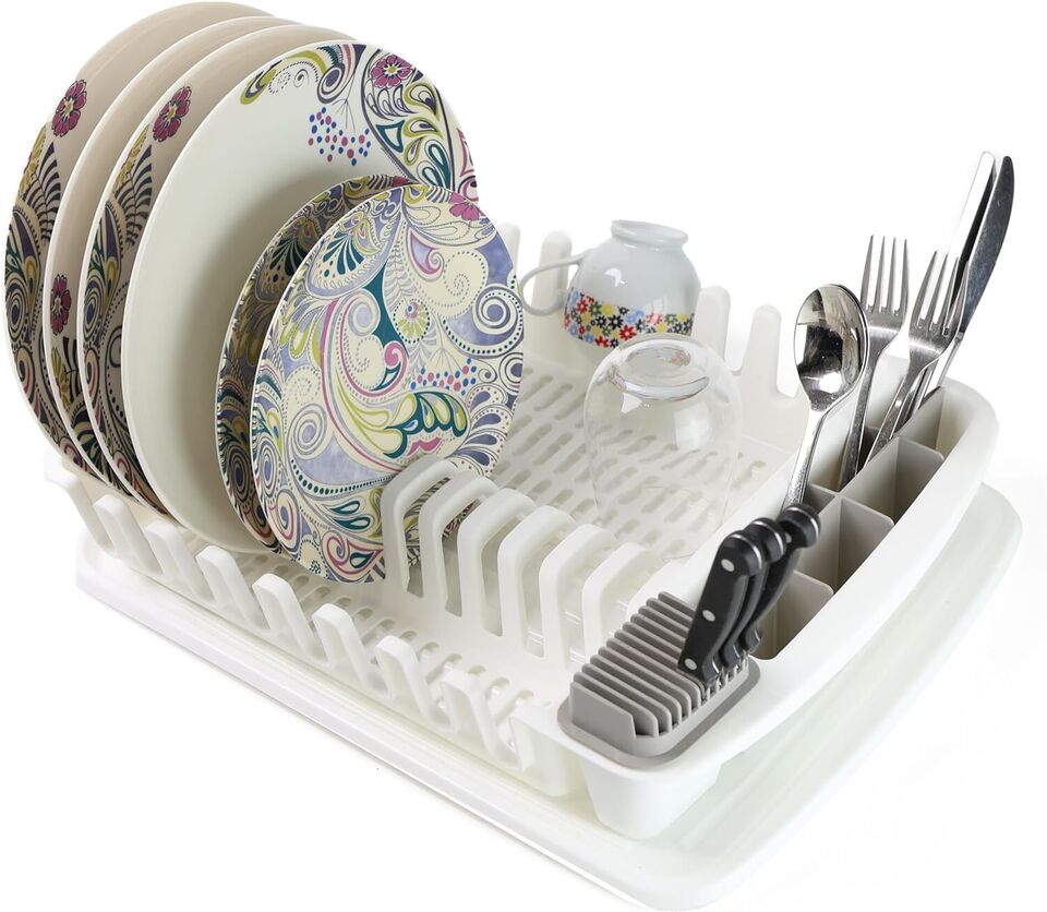 Plastic Dish Drying Rack Sink Drainer Cutlery Cup Utensil Holder For Kitchen - DIVCHI
