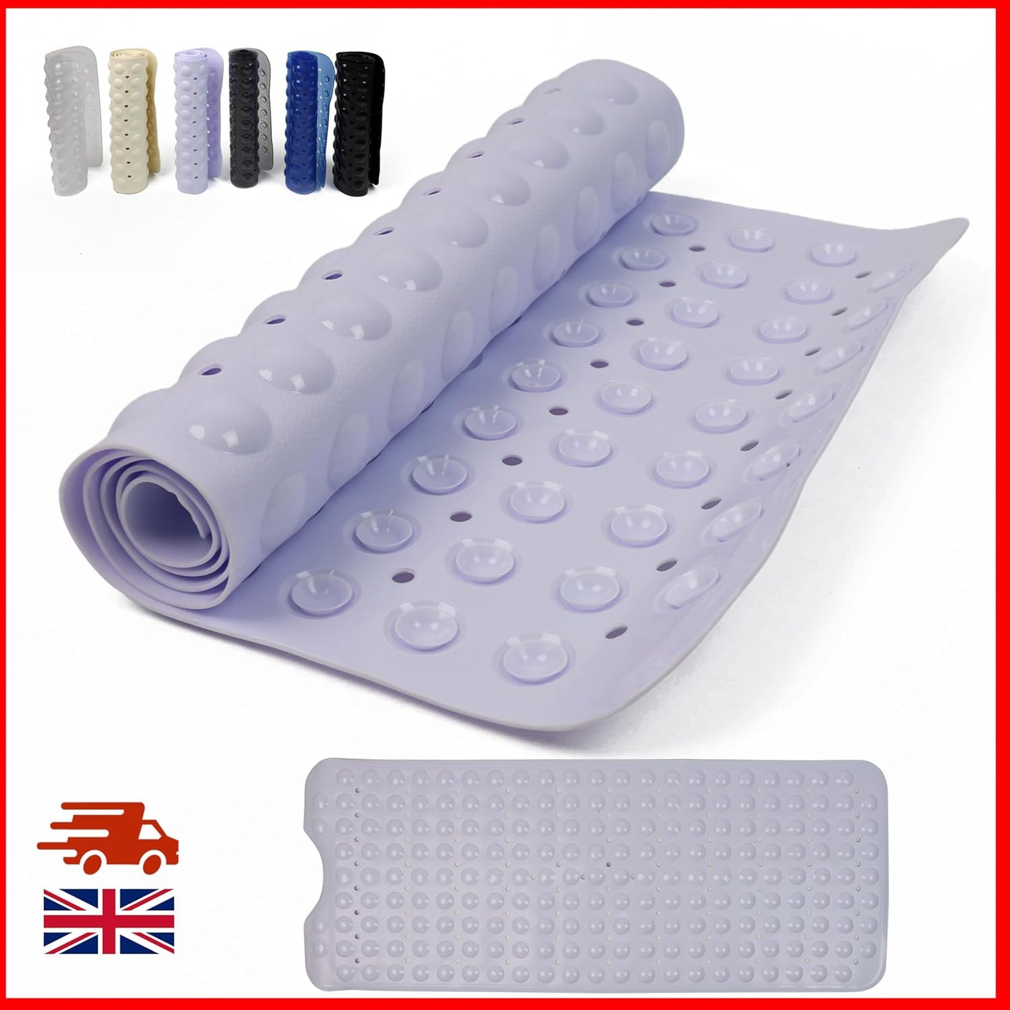100 x 40 cm Shower Bath Mat Non Slip Anti Mould & Mildew With Strong Suction Cups Grip And Drain Holes - DIVCHI