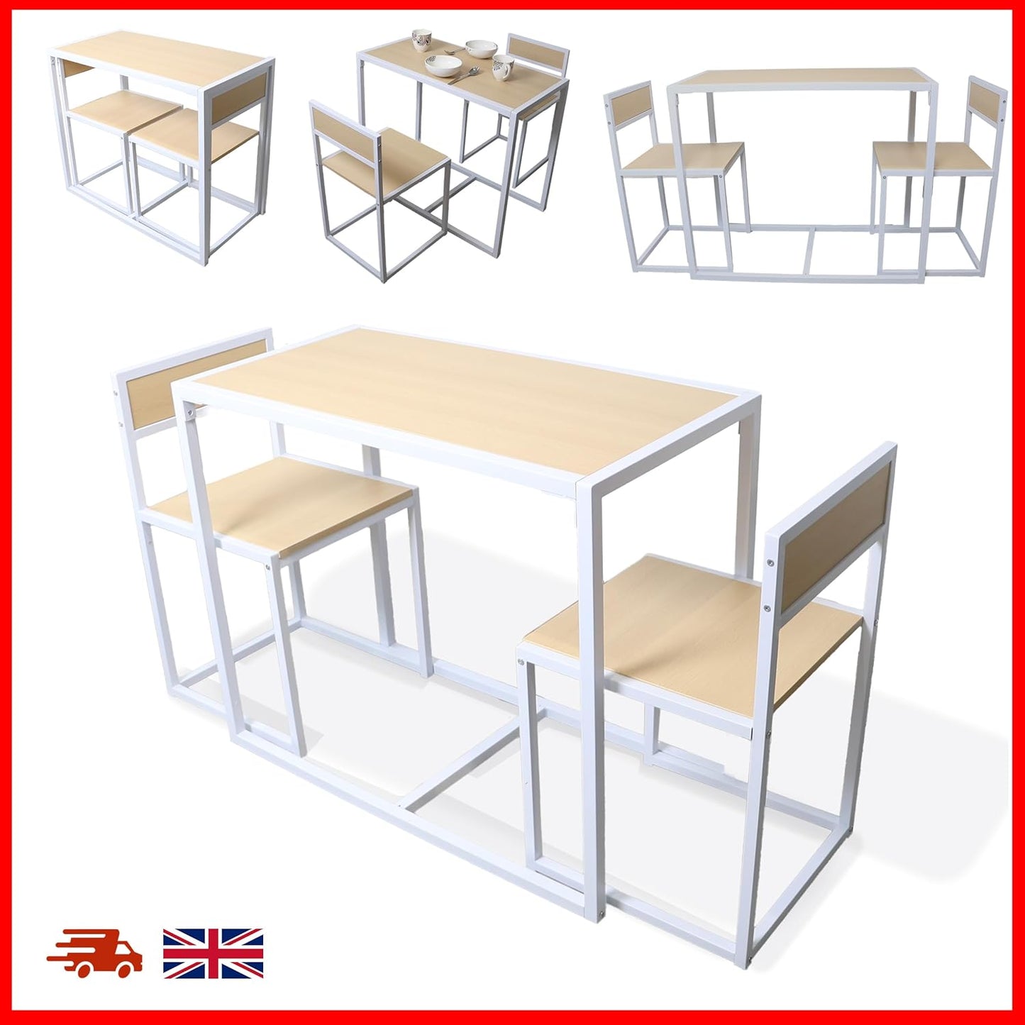 3 Piece Dining Table Set Kitchen Table & Chair Sets With Space Saving Design For Dining Room Living Room Kitchen - DIVCHI
