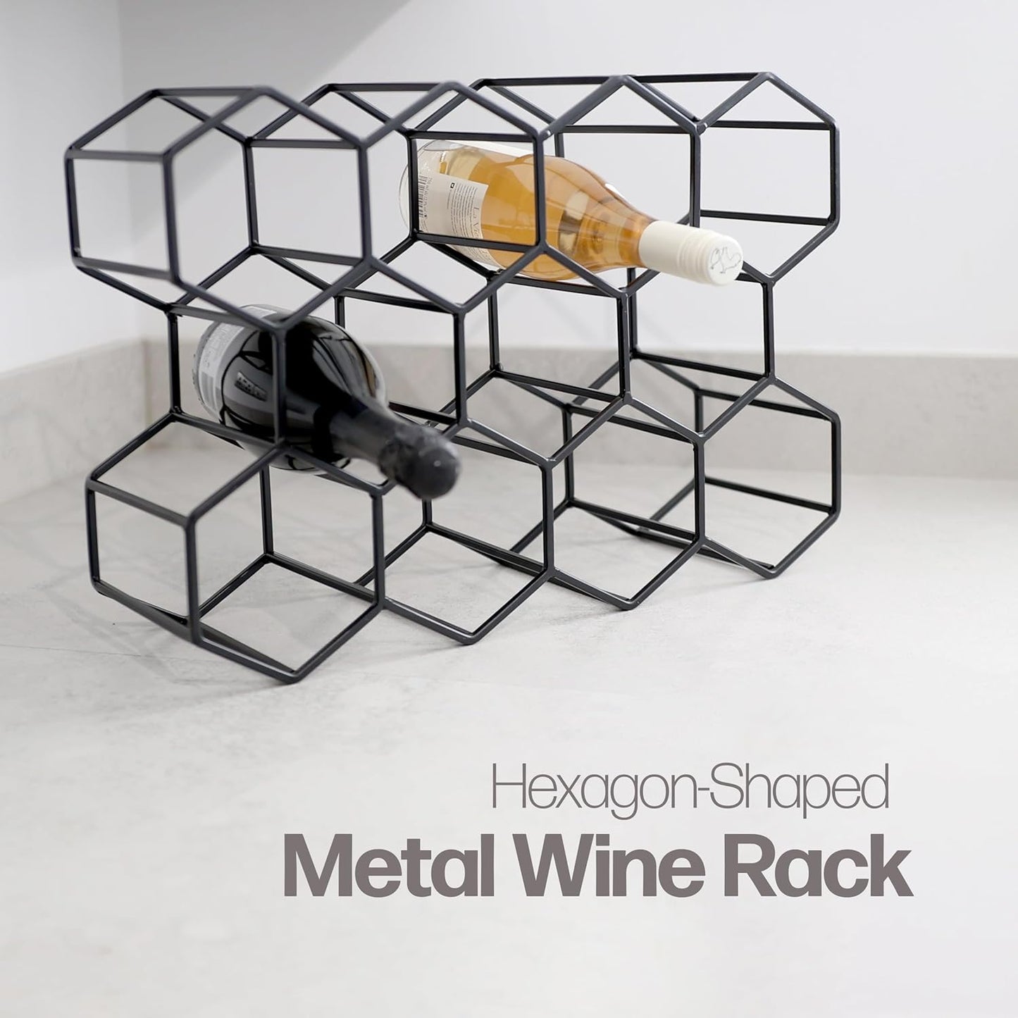 DIVCHI Wine Rack 11 Bottle Holder No Need Assembly Modern Metal Wire Wine Storage for Countertop Table Top Coffee Bar & Kitchen | Champagne Racks | Beer Stand - DIVCHI