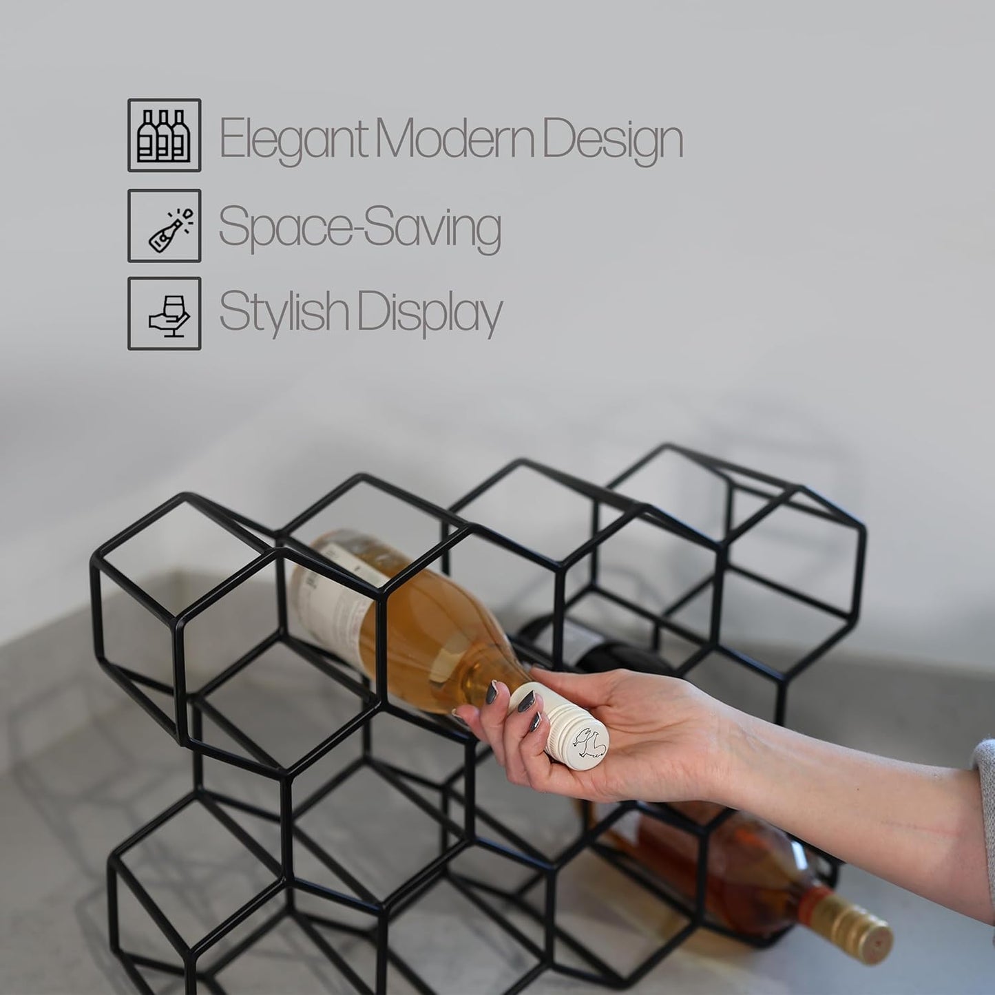 DIVCHI Wine Rack 11 Bottle Holder No Need Assembly Modern Metal Wire Wine Storage for Countertop Table Top Coffee Bar & Kitchen | Champagne Racks | Beer Stand - DIVCHI