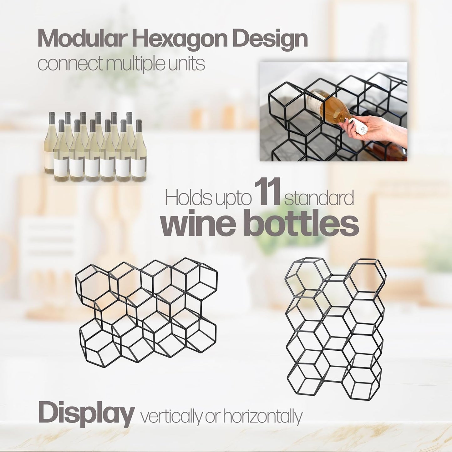 DIVCHI Wine Rack 11 Bottle Holder No Need Assembly Modern Metal Wire Wine Storage for Countertop Table Top Coffee Bar & Kitchen | Champagne Racks | Beer Stand - DIVCHI