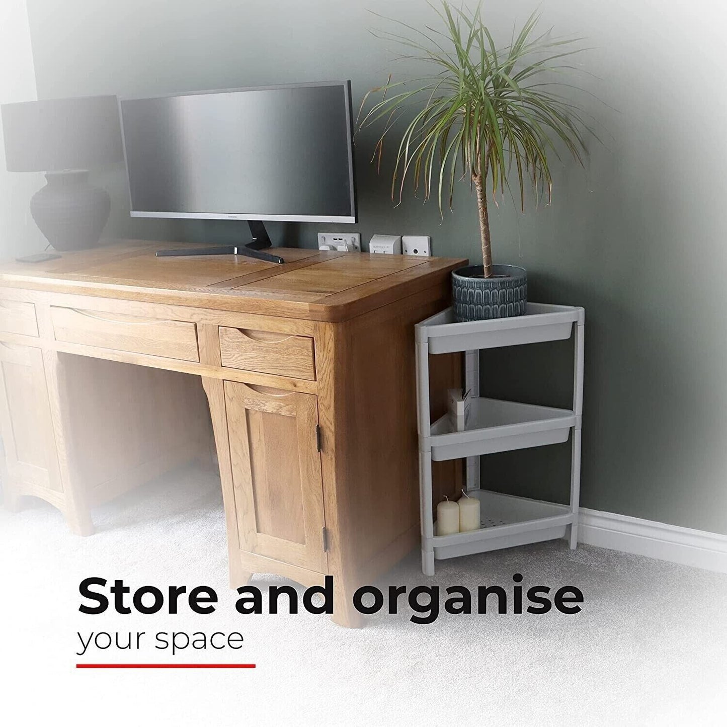 3 Tier Plastic Corner Shelf Unit, Multipurpose Shelving Unit for Small Space - DIVCHI