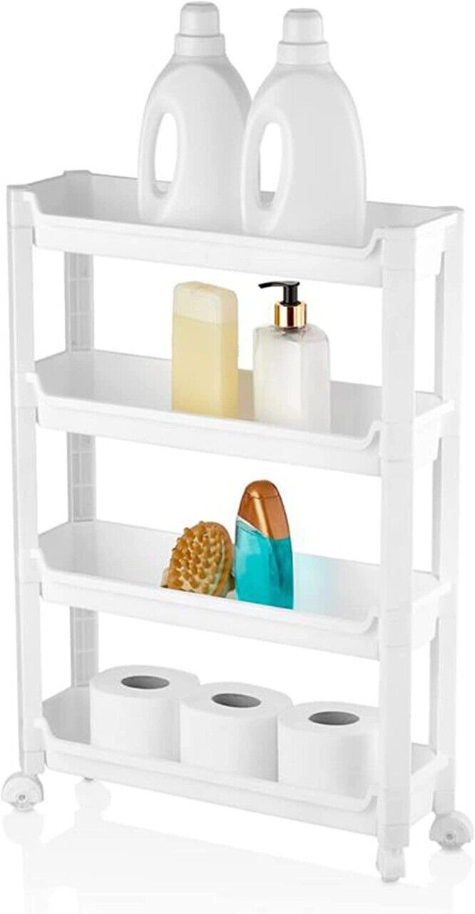 3/4/5 Tier Plastic Rolling Cart PP Storage Trolley with Wheel Shelving Organizer - DIVCHI