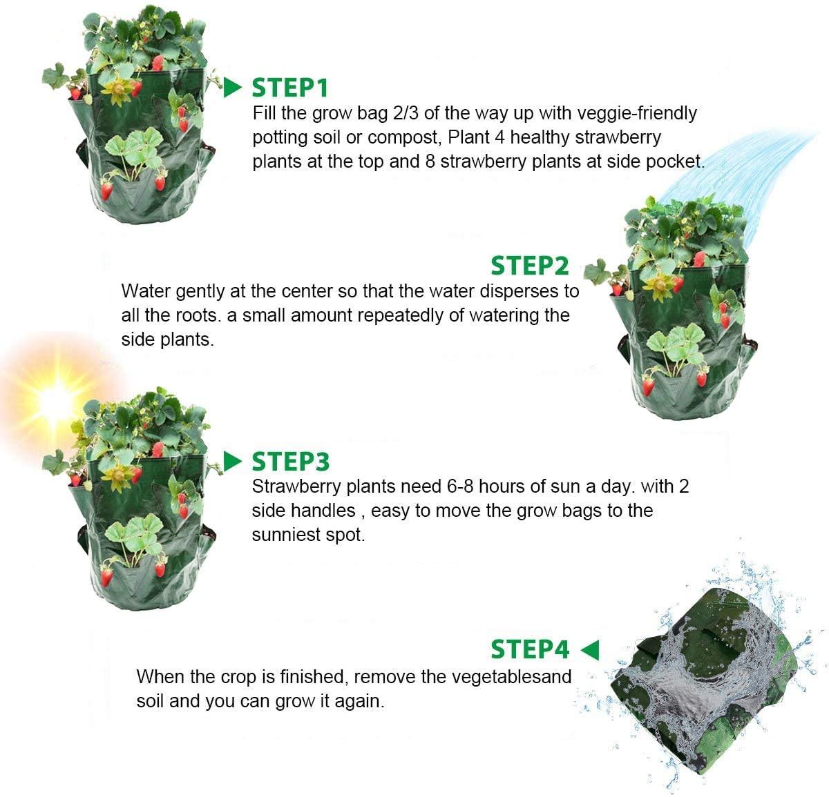 DIVCHI Strawberry Grow Bags, 1Pack Strawberry Planter with Multi Side Grow Pockets, Breathable Non-woven Fabric Reinforce Handle Strawberry Growing Bag for Garden Strawberries, Herbs, Flowers - DIVCHI