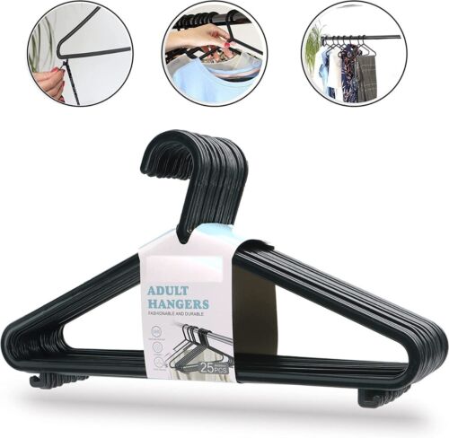 Adult Plastic Coat Hangers Black Heavy Duty Perfect for Trousers , Tshirts & Many other cloths - DIVCHI