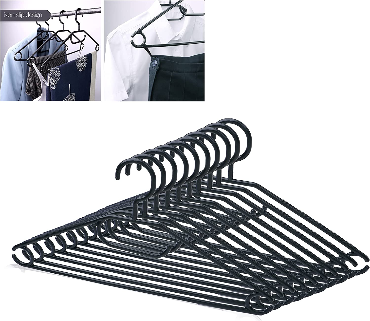 10 Pack Heavy Duty Hangers Plastic Swivel Hook Clothes Hanger Wide Shoulder  Non Slip Heavy Coat Hanger Black