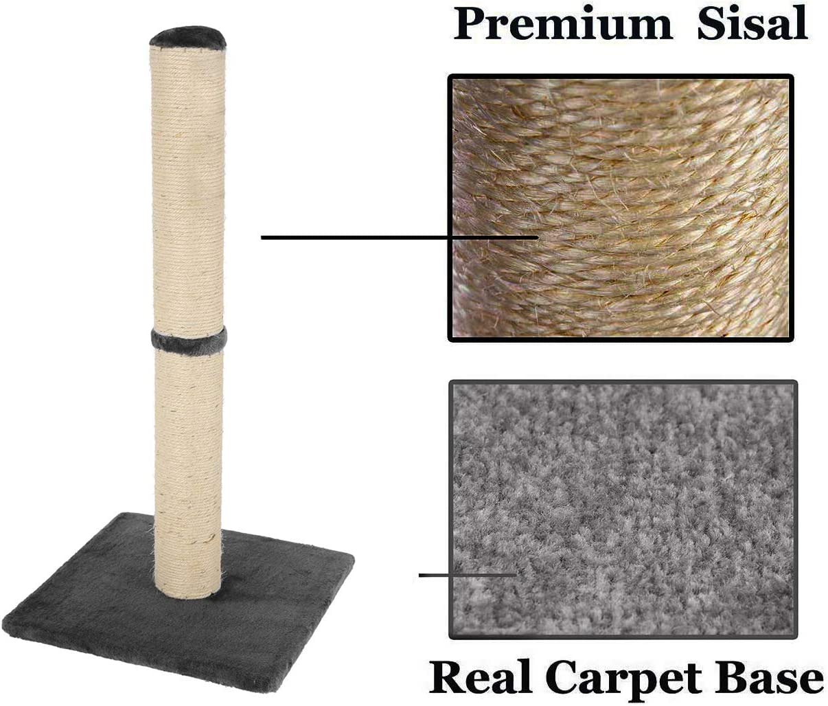 31" Inch Tall Big Cat Scratching Post 80 cm, Natural Sisal Pole and Carpet Covered Heavy Base, Vertical Full Scratcher,Platinum Grey - DIVCHI