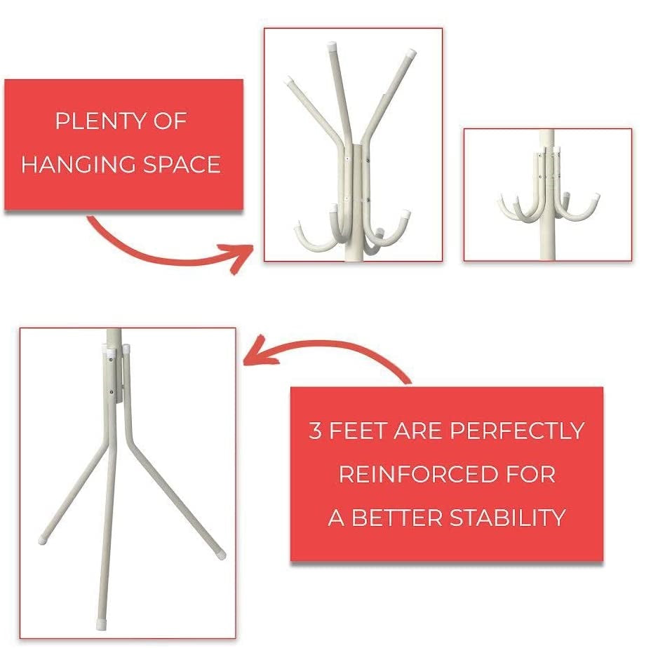 12Hooks Coat Stand Clothes Rack Floor Standing Hanger for Jackets Umbrella Hat - DIVCHI