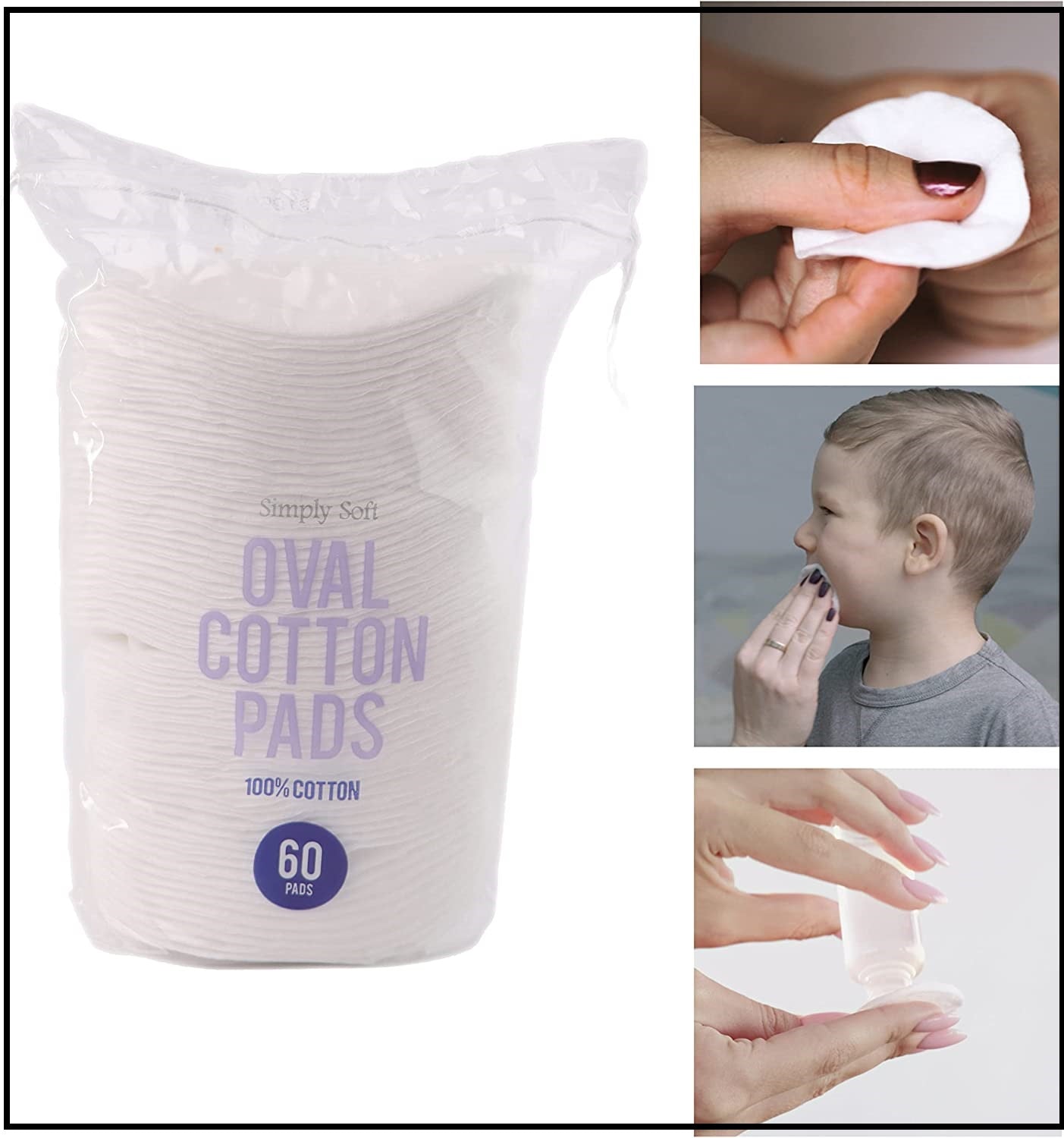 DIVCHI Oval Cotton Pads - 60 Pack for Face | Makeup Remover Pads, Hypoallergenic, Lint-Free | 100% Pure Cotton - DIVCHI