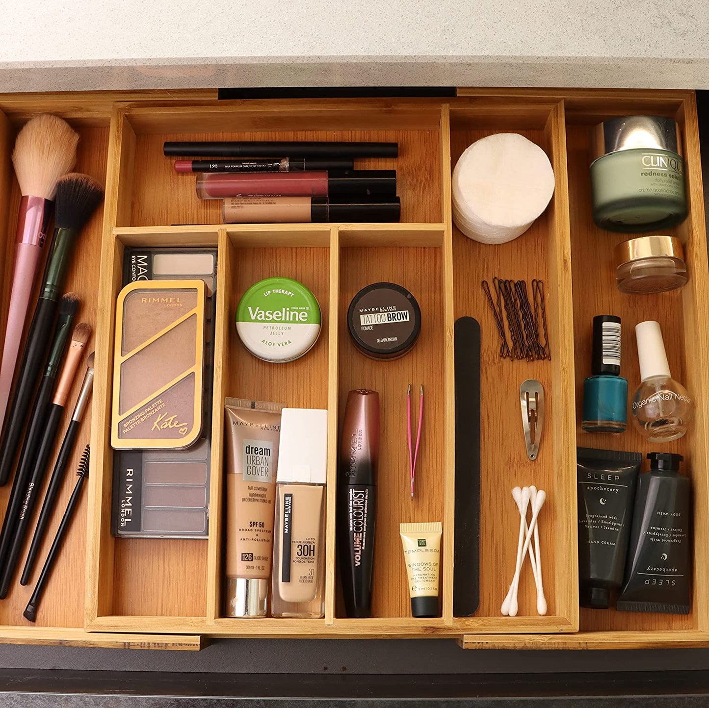 DIVCHI Home Cutlery Tray Organiser |Cutlery Trays| Cutlery Organizer |Bamboo Cutlery Tray | Cutlery Tray for Drawer | 7 Compartment Organiser Extendable Wooden Knife and Utensils Holder Tray Rack - DIVCHI