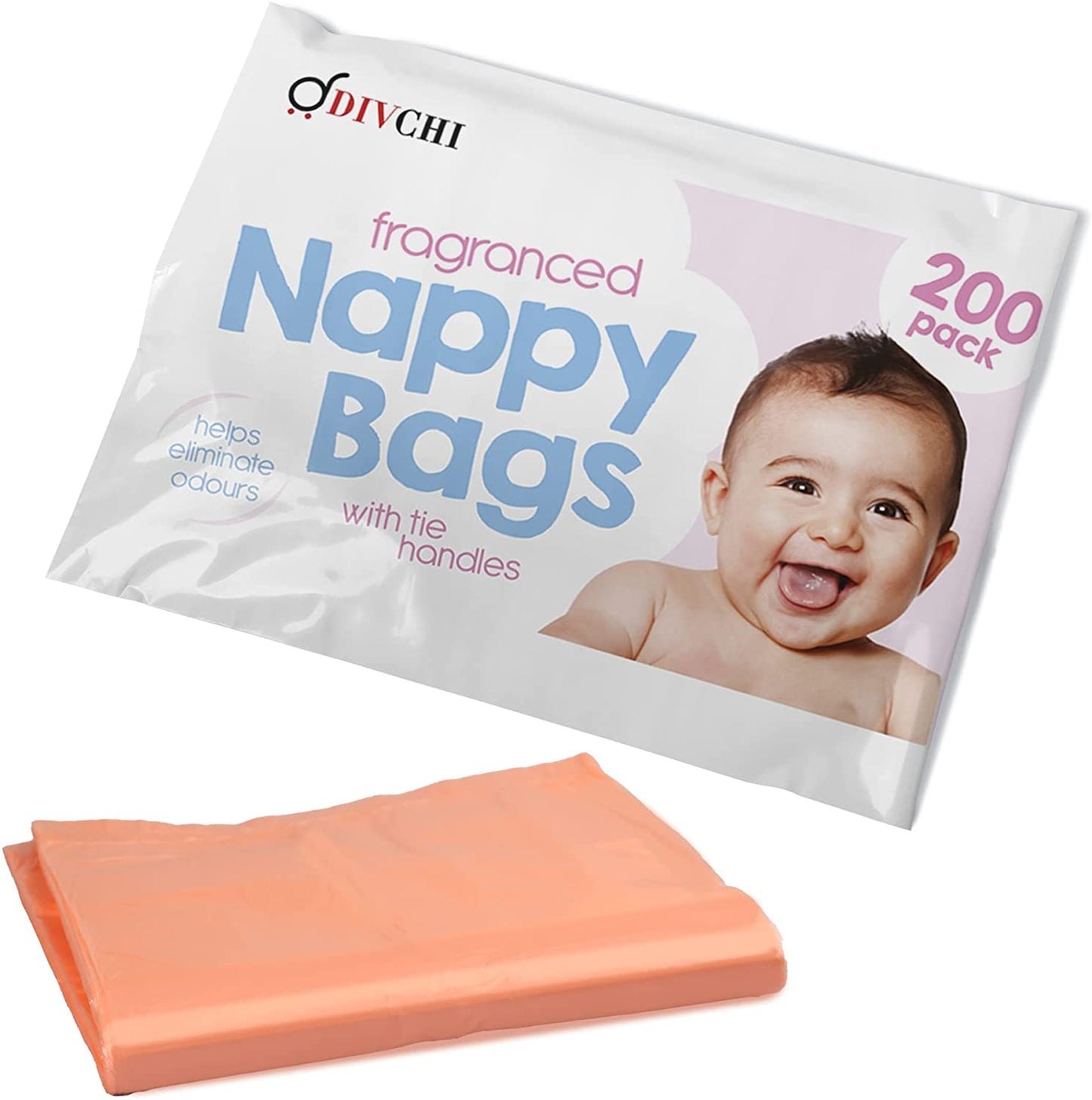 DIVCHI Baby Disposable Diaper Sacks Bags Dispenser Antibacterial Power Scented Nappy Disposal Bags Easy-Tie for Travel - 4 x 200 Pack (800 in Total) - DIVCHI