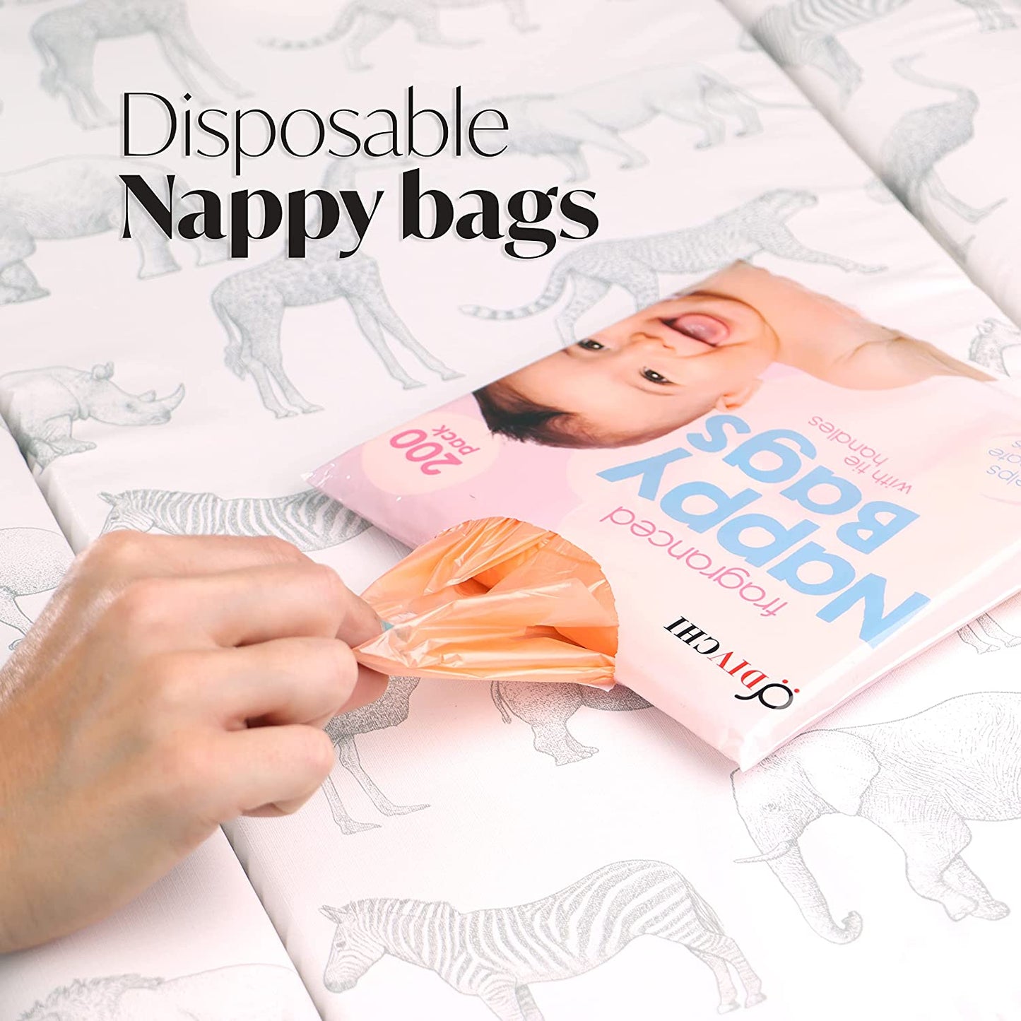 DIVCHI Baby Disposable Diaper Sacks Bags Dispenser Antibacterial Power Scented Nappy Disposal Bags Easy-Tie for Travel - 4 x 200 Pack (800 in Total) - DIVCHI
