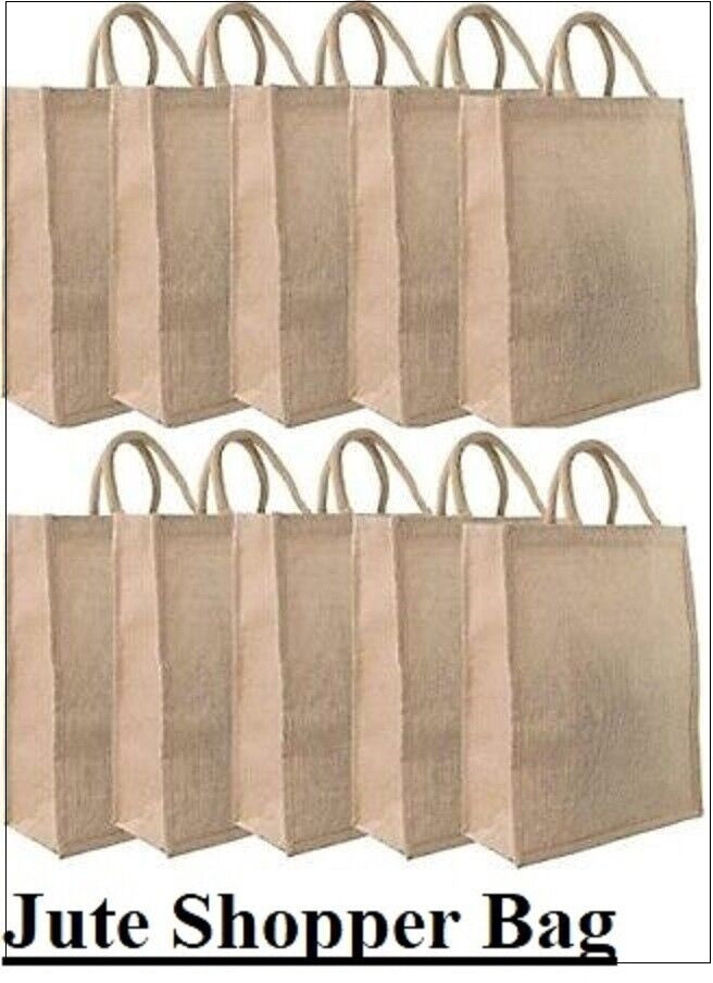 10 Pack Jute Shopper Bags – Reusable Eco-Friendly Tote with Handles - DIVCHI