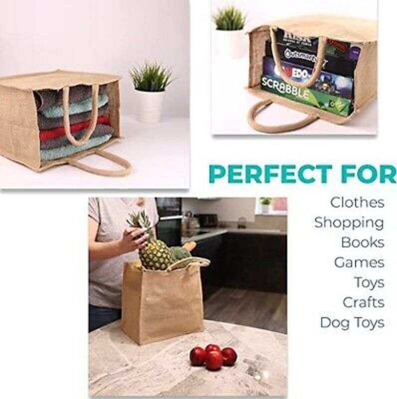10 Pack Jute Shopper Bags – Reusable Eco-Friendly Tote with Handles - DIVCHI