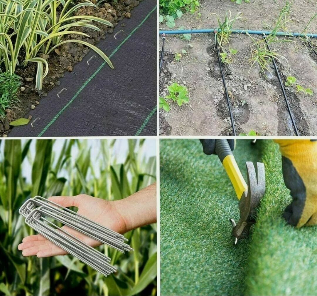 Weed Fabric Galvanised Staples Ground Pegs Landscaping Garden U Shaped Pins 10 Pcs - DIVCHI