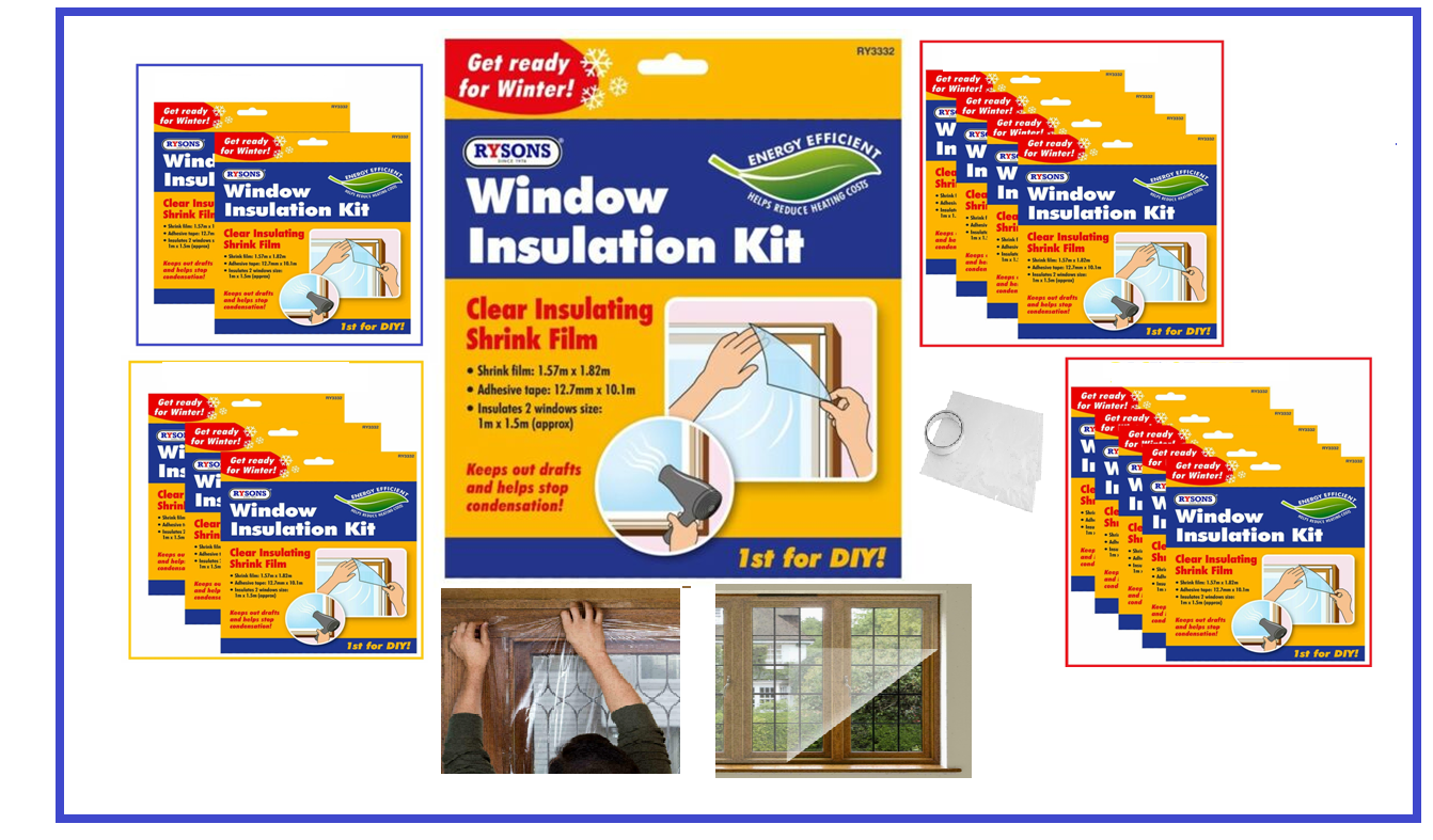 WINDOW INSULATION KIT SHRINK FIT DOUBLE GLAZING FILM COLD DRAUGHT EXCLUDER