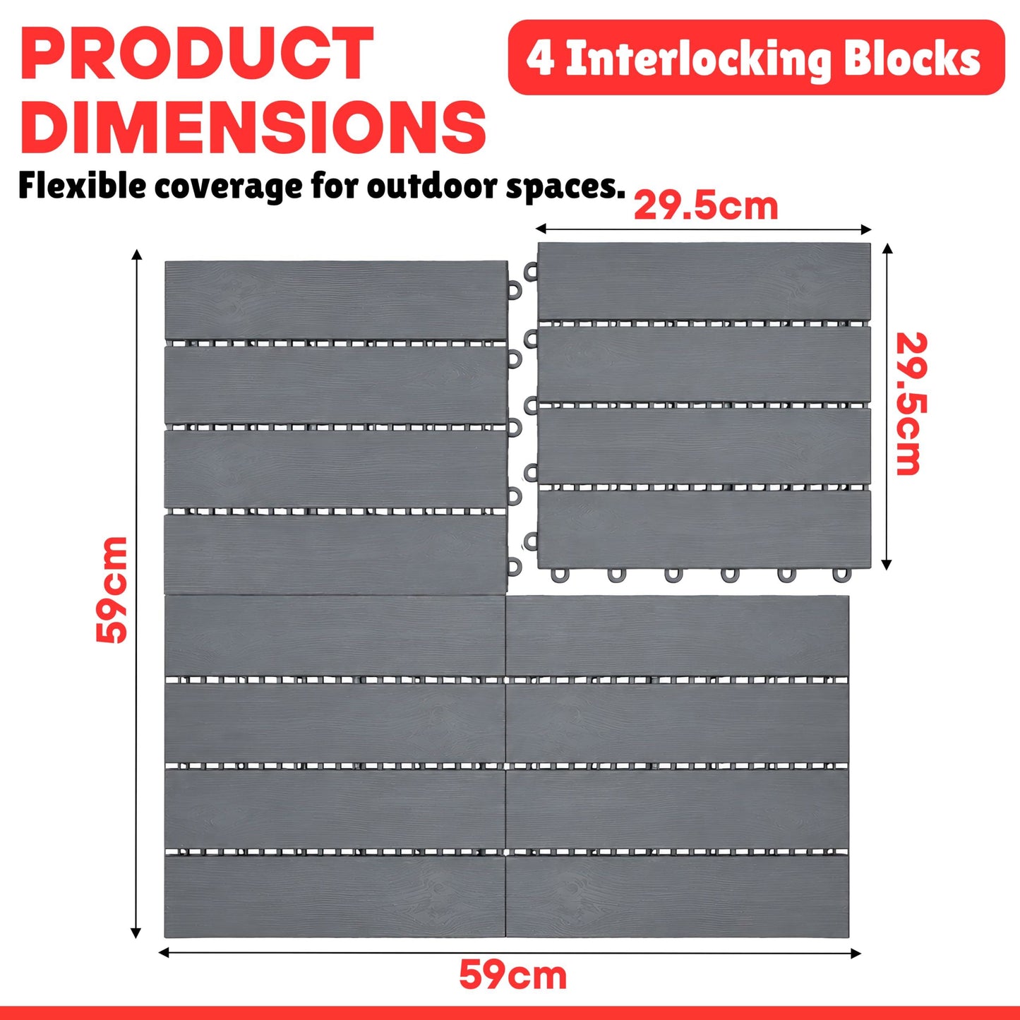 DIVCHI Composite Decking Tiles Set of 4 Interlocking Mat Outdoor Garden Deck Tiles Patio Flooring for Balcony Terrace (29.5 x 29.5 cm)