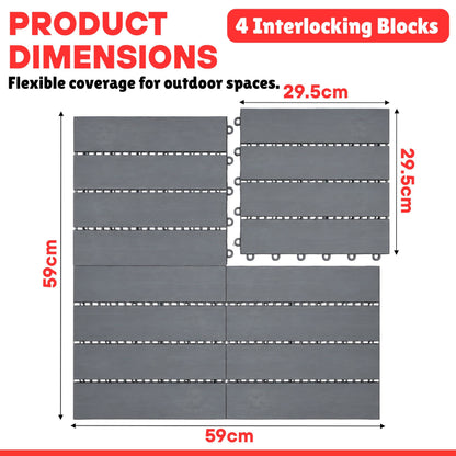 DIVCHI Composite Decking Tiles Set of 4 Interlocking Mat Outdoor Garden Deck Tiles Patio Flooring for Balcony Terrace (29.5 x 29.5 cm)