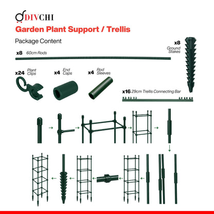 DIVCHI Tomato Plant Support Cage, Square Garden Trellis with Plants Support Clips & Stakes for Vertical Climbing Plants, Vegetables, Fruits, Flowers & Vines