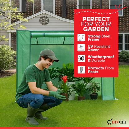 DIVCHI Walk-In Garden Greenhouse Tomato Greenhouse Tent With Roll-Up Zippered Door UV Resistant PE Cover, Durable Rust-Proof Steel Frame Plants Shed for Garden & Backyard (Green)