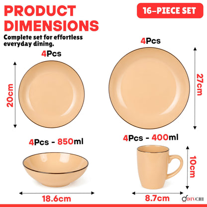 DIVCHI 16-Piece Dinner Set for 4, Ceramic Kitchen Tableware