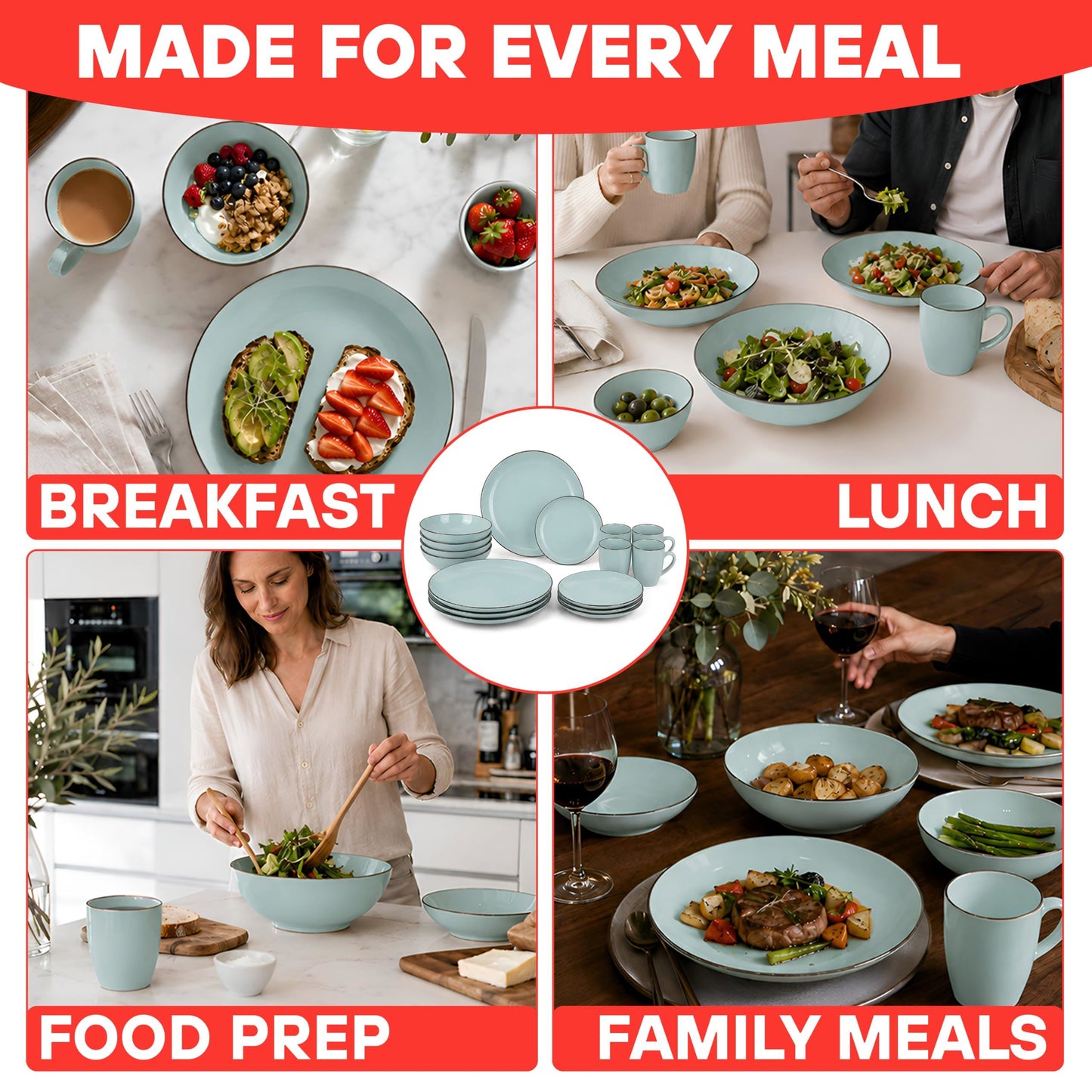 DIVCHI 16-Piece Dinner Set for 4, Ceramic Kitchen Tableware