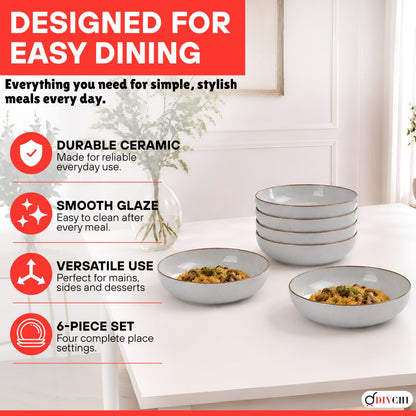 DIVCHI Bowls Set of 6, Ceramic Serving Bowl