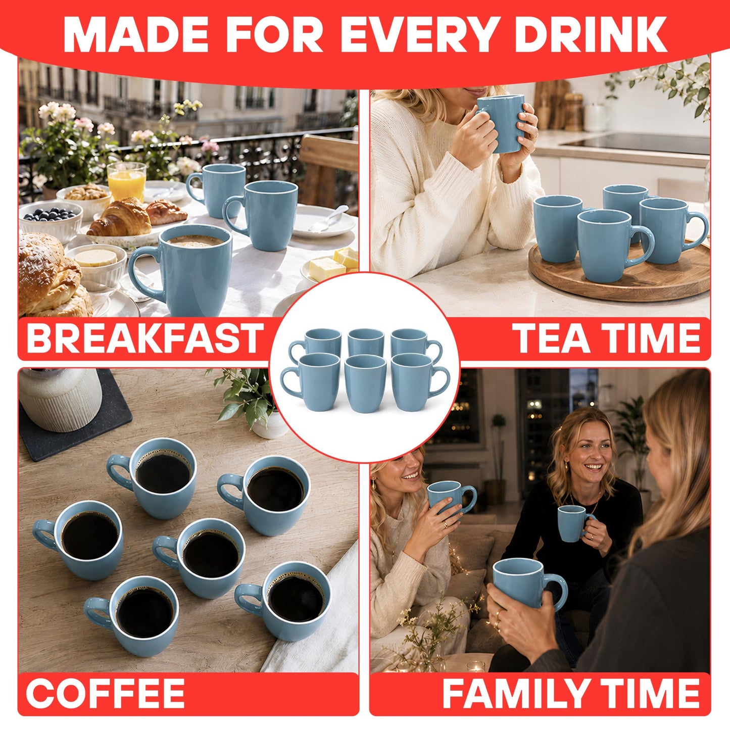 DIVCHI Coffee Mugs Set of 6 Ceramic Tea Hot Chocolate Cups