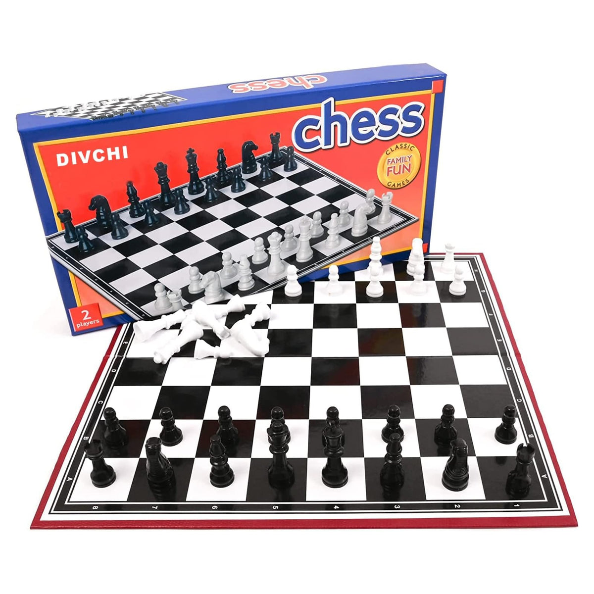 DIVCHI chess board game box with folding board and 32 chess pieces