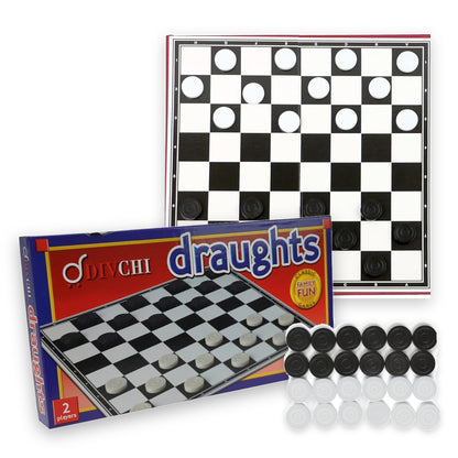 DIVCHI draughts board game box with folding board and black and white counters