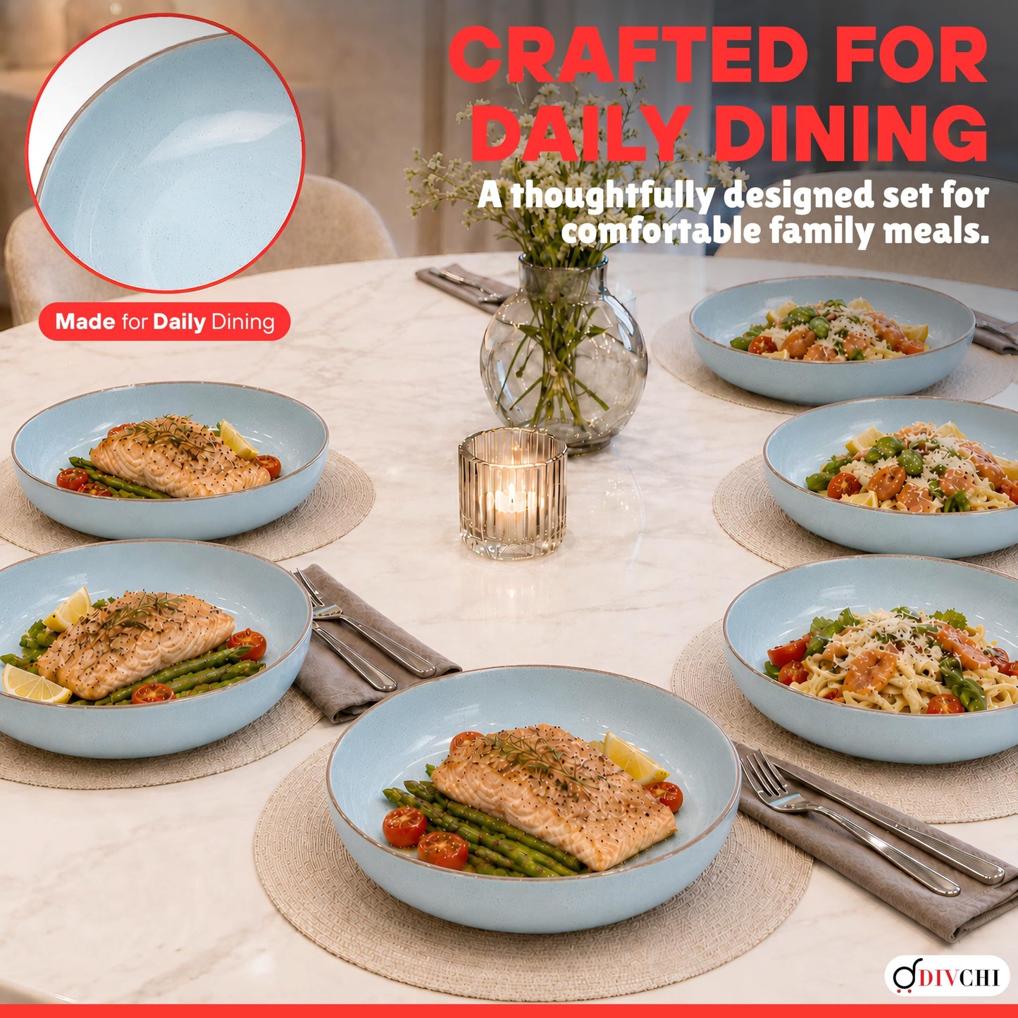 DIVCHI Bowls Set of 6, Ceramic Serving Bowl