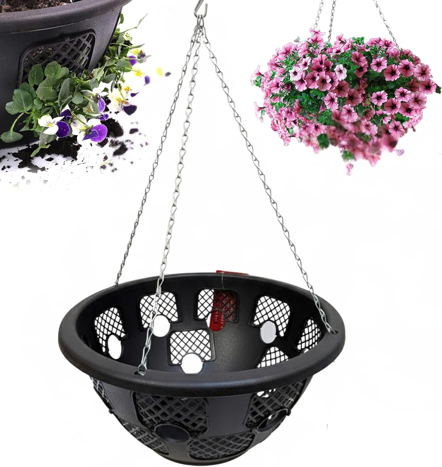 DIVCHI 14-Inch Hanging Basket Set of 4 – Durable Garden Planters with Chains for Balcony, Patio & Outdoor Use