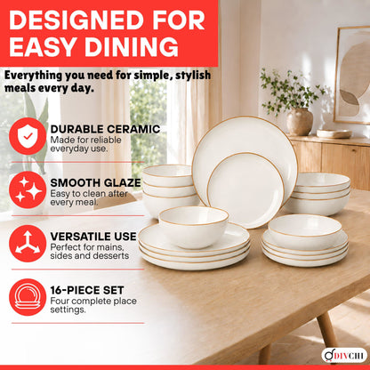 DIVCHI 16-Piece Dinner Set for 4 Ceramic Dinnerware Set
