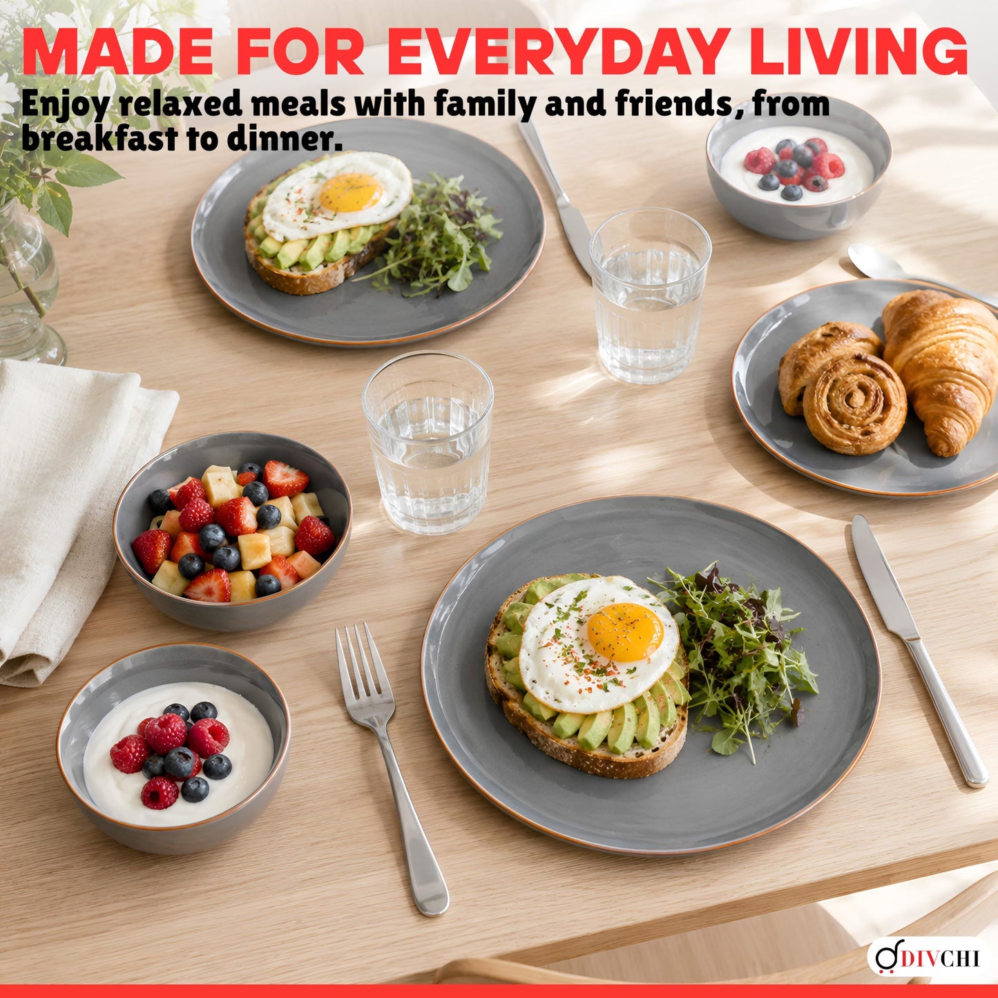 DIVCHI 16-Piece Dinner Set for 4 Ceramic Dinnerware Set