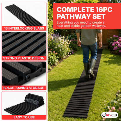 DIVCHI 1.39m Roll Out Garden Path, Durable Pathway & Grass Protection Mat | Outdoor Walkway for Lawns & Patios, Interlocking Plastic Paving Slabs