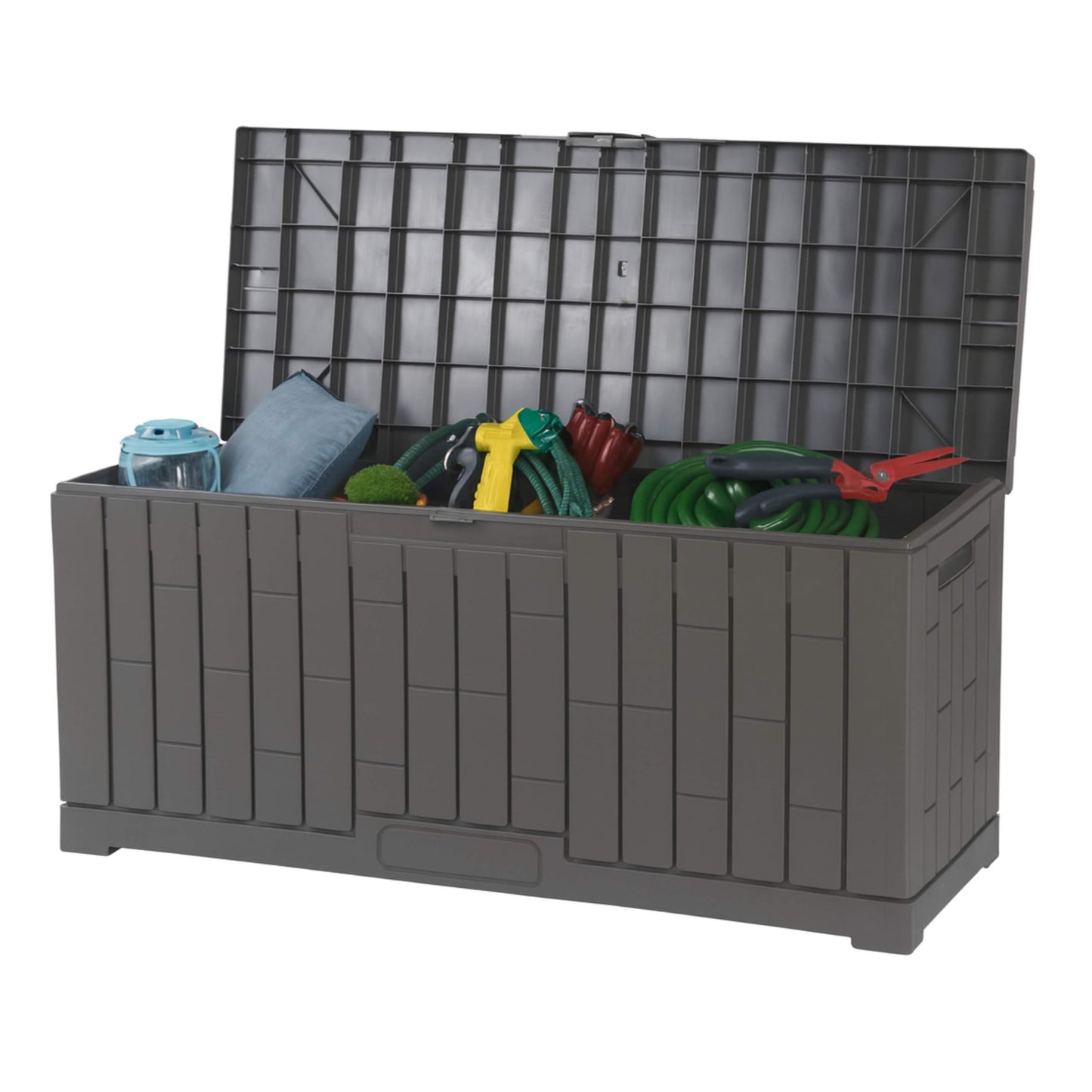 DIVCHI Outdoor Storage Box Waterproof Deck Box for Garden Tools Patio Cushions and Pool Accessories Lockable Easy Assembly Versatile Bench or Table (100 Gallon)