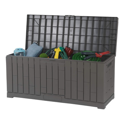 DIVCHI Outdoor Storage Box Waterproof Deck Box for Garden Tools Patio Cushions and Pool Accessories Lockable Easy Assembly Versatile Bench or Table (100 Gallon)
