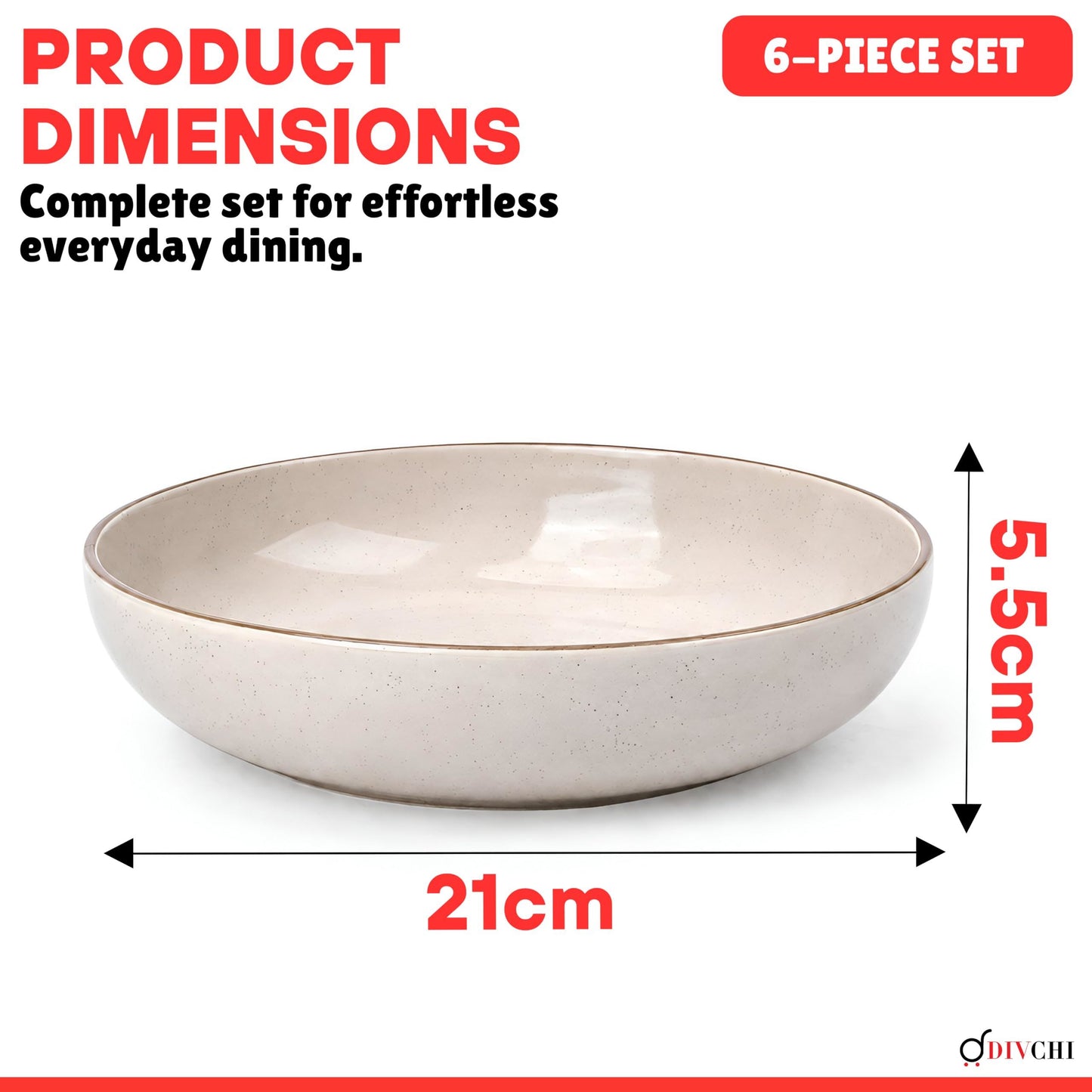 DIVCHI Bowls Set of 6, Ceramic Serving Bowl