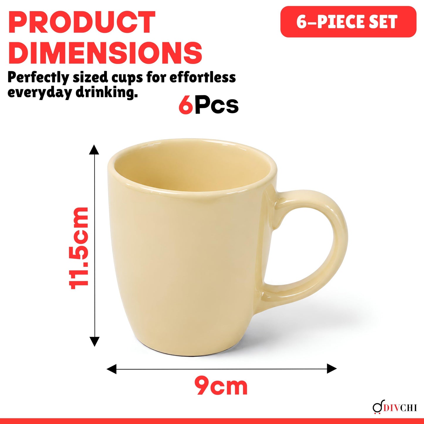 DIVCHI Coffee Mugs Set of 6 Ceramic Tea Hot Chocolate Cups